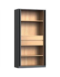 Professional Knock-Down Double Metal Storage Cabinet with Adjustable Door Position 2 Shelves &amp 2 Drawers Wooden Effect Dark G