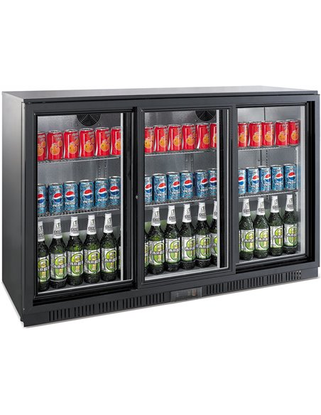 Back bar cooler 3 sliding doors 300 litres Black | Stalwart DA-BC03PS