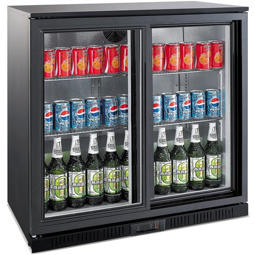 Back bar cooler 2 sliding doors 220 litres Black, height 850mm | Stalwart DA-BC02PS85
