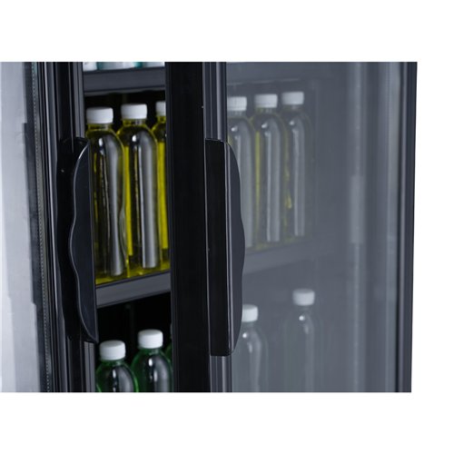 Commercial Bottle Cooler Upright 980 Litres Ventilated Cooling Twin Hinged Doors Canopy Light 1200x730x2036 Black | Stalwart DA-