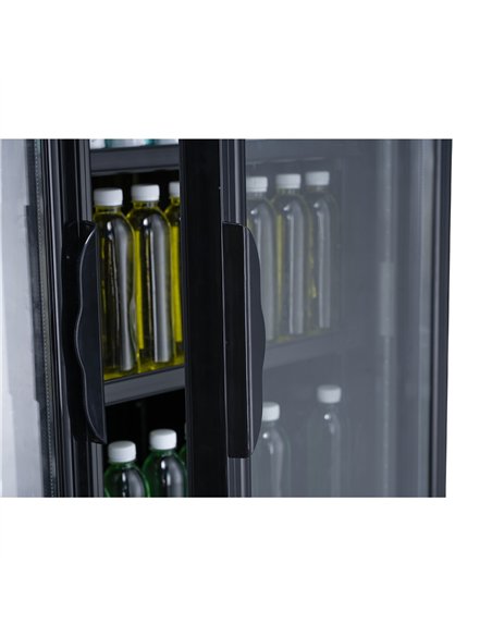 Commercial Bottle Cooler Upright 980 Litres Ventilated Cooling Twin Hinged Doors Canopy Light 1200x730x2036 Black | Stalwart DA-