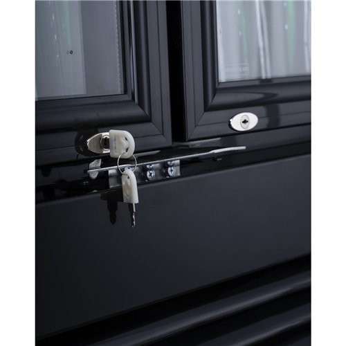 Commercial Bottle Cooler Upright 980 Litres Ventilated Cooling Twin Hinged Doors Canopy Light 1200x730x2036 Black | Stalwart DA-