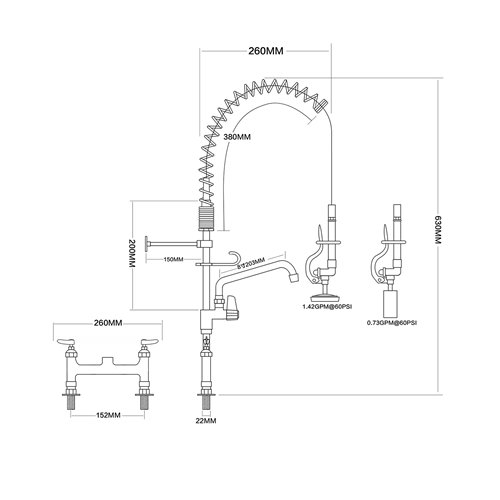 6-Inch Mini Dual Temperature Pre-Rinse Faucet with Spray Valve and 8&quot Swing Faucet Deck Mount Chrome Plated Brass | Stalwart