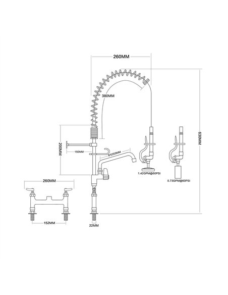 6-Inch Mini Dual Temperature Pre-Rinse Faucet with Spray Valve and 8&quot Swing Faucet Deck Mount Chrome Plated Brass | Stalwart