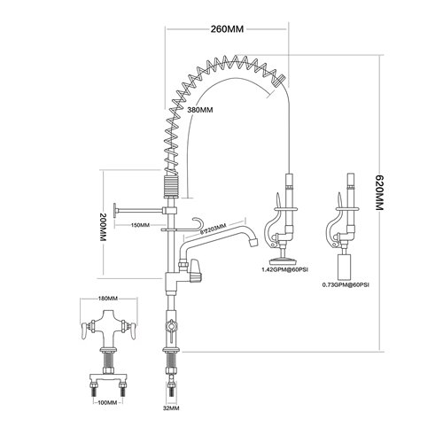 6-Inch Mini Dual Temperature Pre-Rinse Faucet with Spray Valve and 8&quot Swing Faucet Deck Mount Chrome Plated Brass | Stalwart
