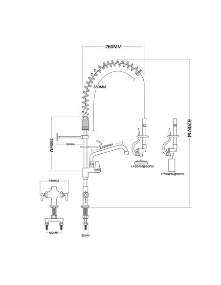 6-Inch Mini Dual Temperature Pre-Rinse Faucet with Spray Valve and 8&quot Swing Faucet Deck Mount Chrome Plated Brass | Stalwart