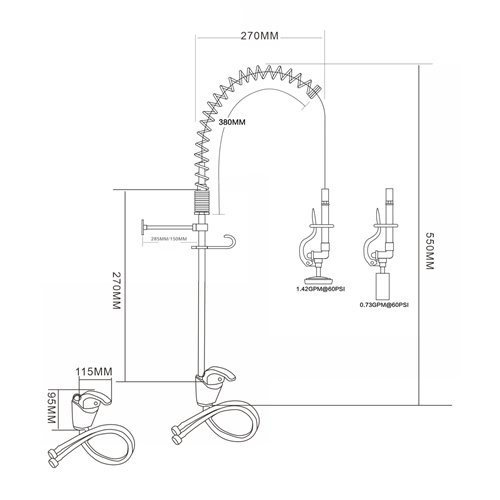 Mini Single Hole Deck Mount Dual Temperature High-Pressure Pre-Rinse Faucet Chrome Plated Brass | Stalwart DA-6801A