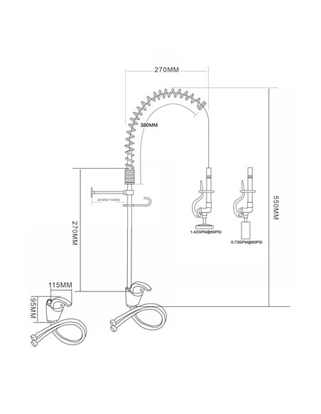 Mini Single Hole Deck Mount Dual Temperature High-Pressure Pre-Rinse Faucet Chrome Plated Brass | Stalwart DA-6801A