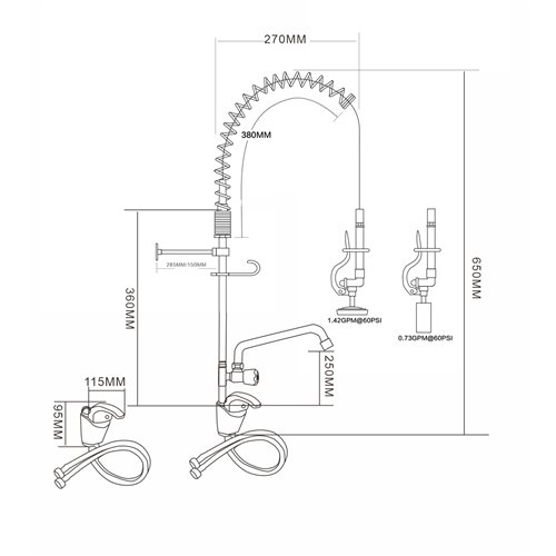 Mini Single Hole Deck Mount Dual Temperature High-Pressure Pre-Rinse Faucet with 8&quot Swing Nozzle Chrome Plated Brass | Stalw