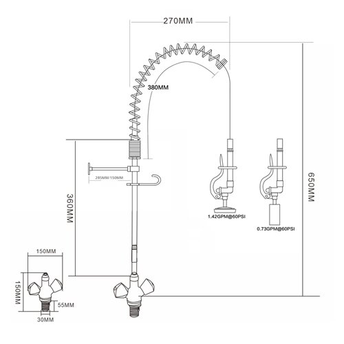 Single Hole Deck Mount Dual Temperature High-Pressure Pre-Rinse Faucet Chrome Plated Brass | Stalwart DA-6802A