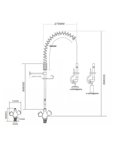 Single Hole Deck Mount Dual Temperature High-Pressure Pre-Rinse Faucet Chrome Plated Brass | Stalwart DA-6802A