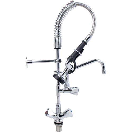Single Hole Deck Mount Dual Temperature High-Pressure Pre-Rinse Faucet with 8&quot Swing Nozzle Chrome Plated Brass | Stalwart D