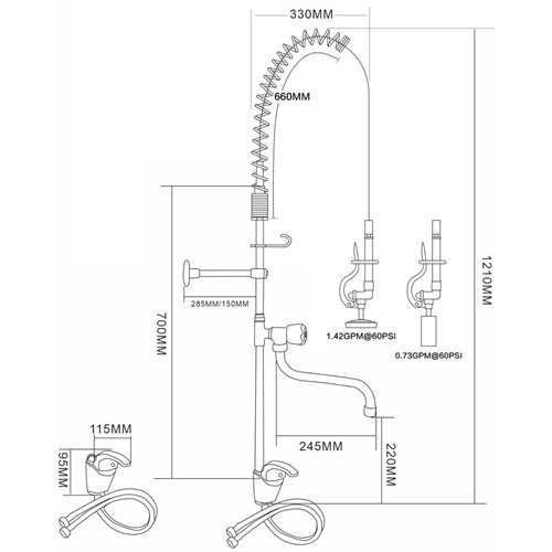 Single Hole Deck Mount Standard Pre-Rinse Faucet with Lever Handle and 12&quot Swing Nozzle Chrome Plated Brass | Stalwart DA-69