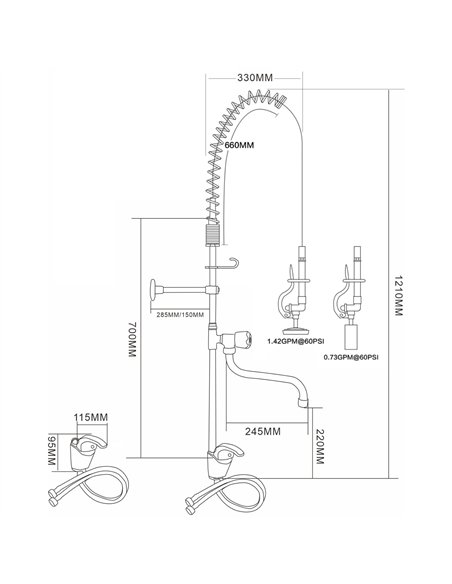 Single Hole Deck Mount Standard Pre-Rinse Faucet with Lever Handle and 12&quot Swing Nozzle Chrome Plated Brass | Stalwart DA-69