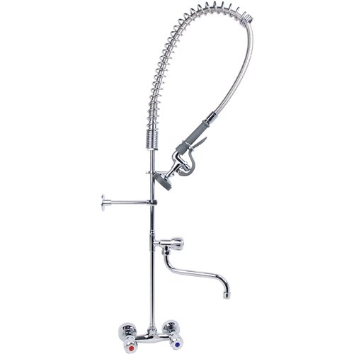 Standard Wall-Mounted Pre Rinser with Compression Cartridge and Rotary Handle &amp 12&quot Swing Nozzle Chrome Plated Brass | St
