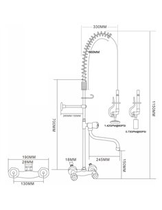 Standard Wall-Mounted Pre Rinser with Compression Cartridge and Rotary Handle &amp 12&quot Swing Nozzle Chrome Plated Brass | St 2