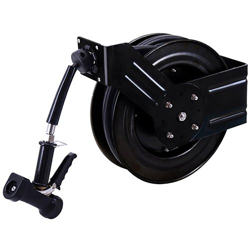 20M Epoxy-Coated Steel Hose Reel Swing Bracket Automatic Rewind Black | Stalwart DA-B71100120M