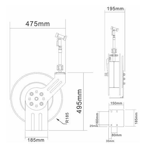20M Epoxy-Coated Steel Hose Reel Swing Bracket Automatic Rewind Black | Stalwart DA-B71100120M