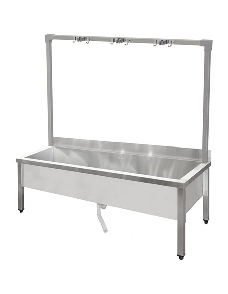 Commercial Stainless Steel Mop Sink with High Rack &amp 2-in-1 Mop Holder 1500x600x550mm | Stalwart DA-SMSJYHR15060