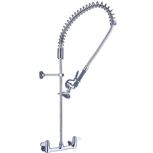 8&quot Wall Mount Commercial Pre-Rinse Faucet with Flexible Hose &amp Spray Valve Chrome Plated Brass | Stalwart DA-EQ2802A