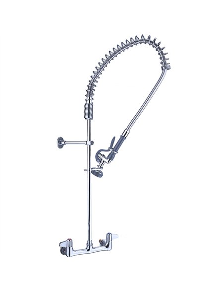 8&quot Wall Mount Commercial Pre-Rinse Faucet with Flexible Hose &amp Spray Valve Chrome Plated Brass | Stalwart DA-EQ2802A