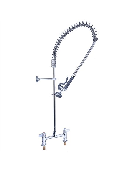 8&quot Desk Mount Mixing Faucet with 20&quot Riser &amp 37&quot Flexible Hose &amp Spray Valve Chrome Plated Brass | Stalwart DA