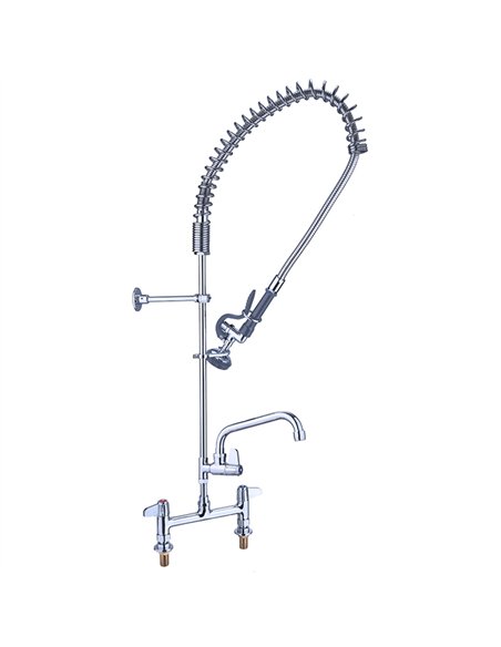 8&quot Desk Mount Mixing Faucet with 20&quot Riser &amp 37&quot Flexible Hose &amp Spray Valve &amp 12&quot Swing Nozzle Chrome 