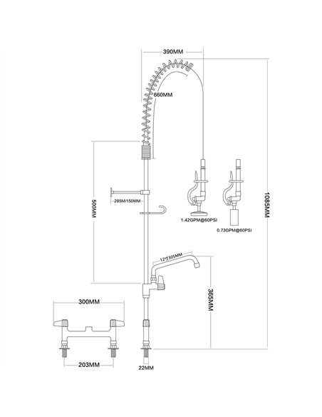 8&quot Desk Mount Mixing Faucet with 20&quot Riser &amp 37&quot Flexible Hose &amp Spray Valve &amp 12&quot Swing Nozzle Chrome 