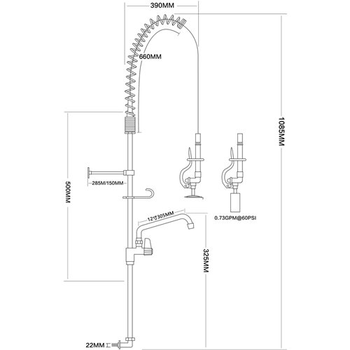 Backsplash Mount Mixing Faucet with 20&quot Riser &amp 37&quot Flexible Hose &amp 12&quot Swing Nozzle Chrome Plated Brass | Sta