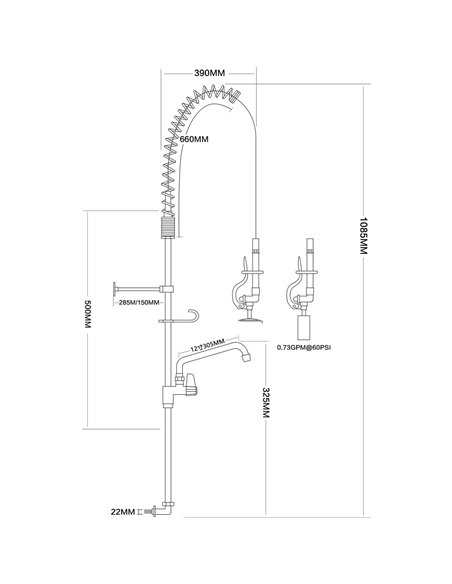Backsplash Mount Mixing Faucet with 20&quot Riser &amp 37&quot Flexible Hose &amp 12&quot Swing Nozzle Chrome Plated Brass | Sta
