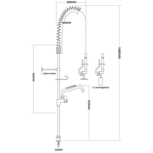 Desk Mount Mixing Faucet with 20&quot Riser &amp 37&quot Flexible Hose &amp 12&quot Swing Nozzle Chrome Plated Brass | Stalwart 