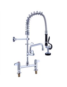 8&quot Desk Mount Mixing Faucet with 8&quot Riser &amp 18&quot Flexible &amp 8&quot Swing Nozzle Hose Chrome Plated Brass | Stal