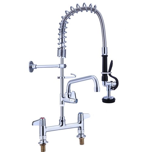 8&quot Desk Mount Mixing Faucet with 8&quot Riser &amp 18&quot Flexible &amp 8&quot Swing Nozzle Hose Chrome Plated Brass | Stal