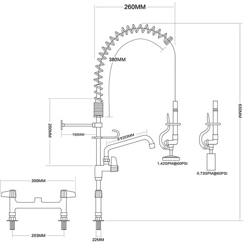 8&quot Desk Mount Mixing Faucet with 8&quot Riser &amp 18&quot Flexible &amp 8&quot Swing Nozzle Hose Chrome Plated Brass | Stal