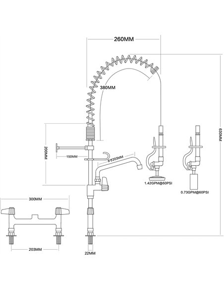 8&quot Desk Mount Mixing Faucet with 8&quot Riser &amp 18&quot Flexible &amp 8&quot Swing Nozzle Hose Chrome Plated Brass | Stal