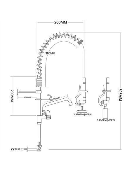 8&quot Desk Mount Mixing Faucet with 8&quot Riser &amp 18&quot Flexible Hose &amp 8&quot Swing Nozzle Hose Chrome Plated Brass |