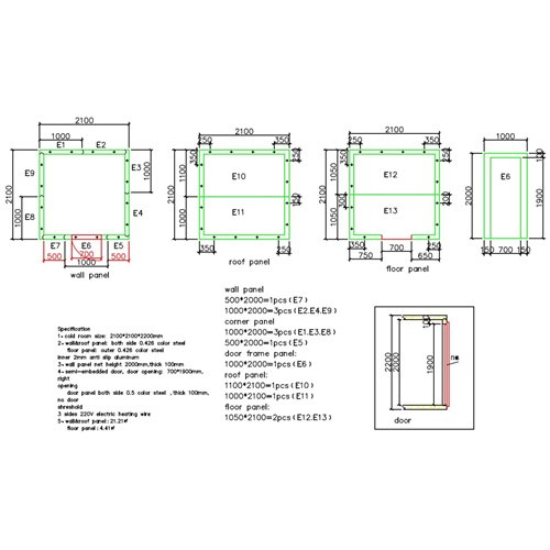 Cold Room Panels 2100x2100x2200mm | Stalwart DA-CFRPANEL212122