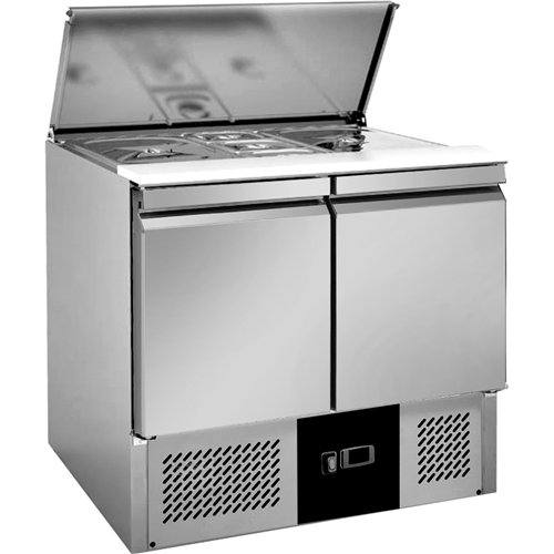 Commercial Saladette Counter Refrigerator 2-Door with Prep Top 240L Stainless Steel 900x700x850mm | Stalwart DA-BLUEINOX28