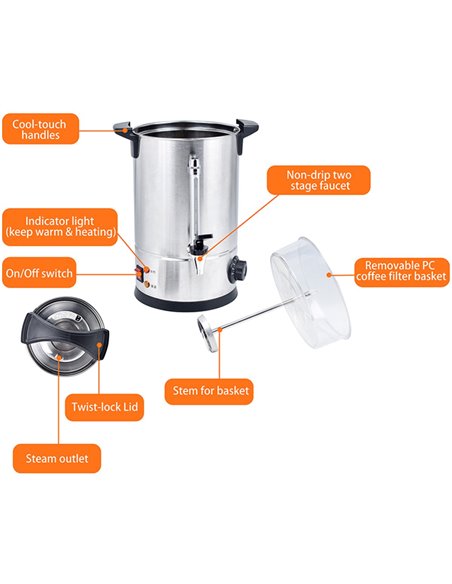 Commercial Double wall Coffee Urn with Boil-dry protection 10 litres 1.6kW | Stalwart DA-VICWBQ10