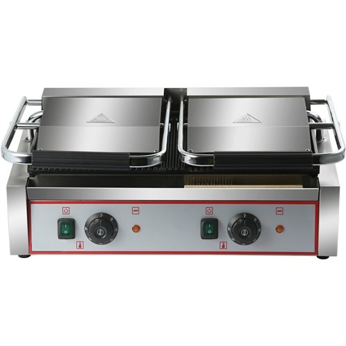 Heavy Duty Twin Panini Contact grill Ribbed 3.6kW Dual Zone | Stalwart DA-HEG813