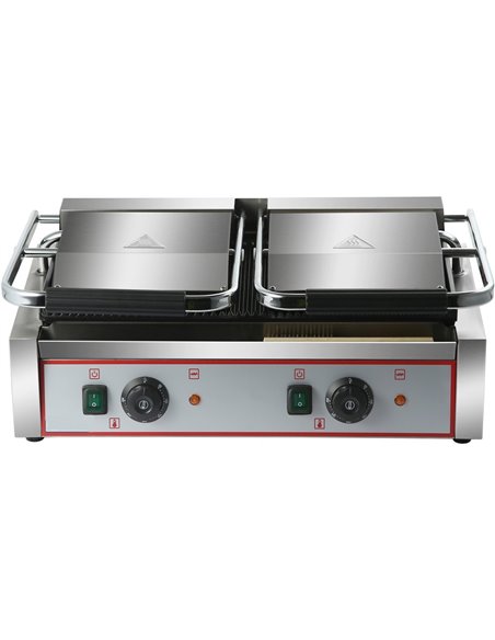 Heavy Duty Twin Panini Contact grill Ribbed 3.6kW Dual Zone | Stalwart DA-HEG813