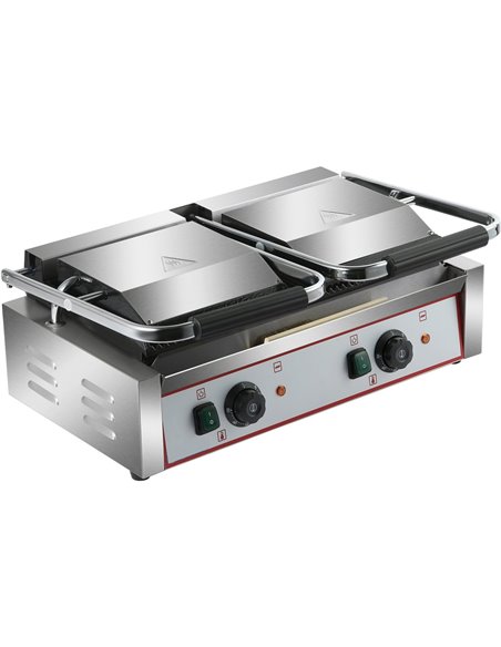 Heavy Duty Twin Panini Contact grill Ribbed 3.6kW Dual Zone | Stalwart DA-HEG813