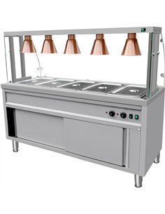 Commercial Bain Marie with Cabinet 5×GN1/1 Curved Glass Display and 5 Heat Lamps 1800x700x1450mm | Stalwart DA-VBMGN5AEN