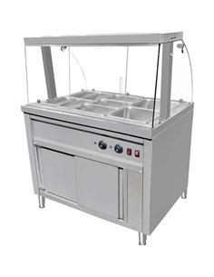 Commercial Bain Marie Hot Food Display with Glass Cover Acrylic Sliding Door and Top Light 1165x690x1400mmmm | Stalwart DA-VMGN3