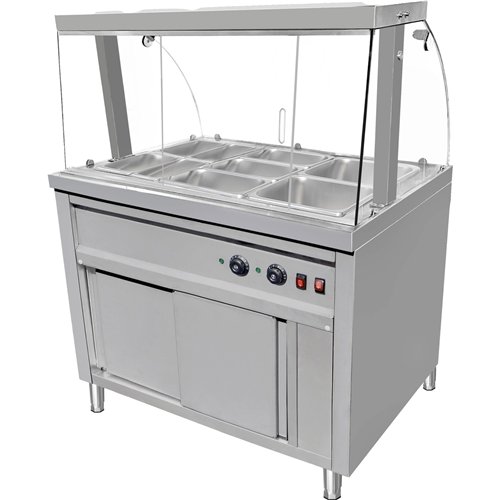Commercial Bain Marie Hot Food Display with Glass Cover Acrylic Sliding Door and Top Light 1165x690x1400mmmm | Stalwart DA-VMGN3