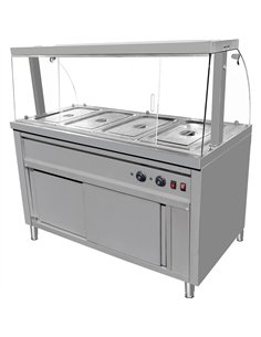 Commercial Bain Marie Hot Food Display with Glass Cover Acrylic Sliding Door and Top Light 1500x690x1400mmmm | Stalwart DA-VMGN4