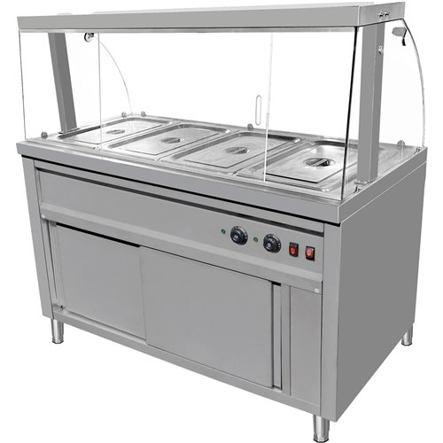 Commercial Bain Marie Hot Food Display with Glass Cover Acrylic Sliding Door and Top Light 1500x690x1400mmmm | Stalwart DA-VMGN4