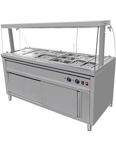Commercial Bain Marie Hot Food Display with Glass Cover Acrylic Sliding Door and Top Light 1800x690x1400mmmm | Stalwart DA-VMGN5