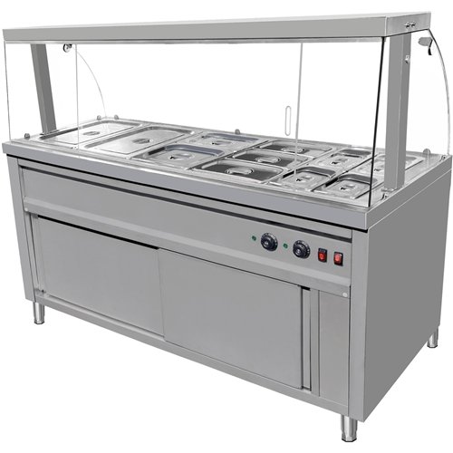 Commercial Bain Marie Hot Food Display with Glass Cover Acrylic Sliding Door and Top Light 1800x690x1400mmmm | Stalwart DA-VMGN5
