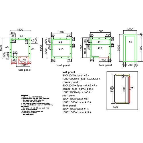 Cold Room 1500×1500×2200mm with 1hp Wall-Mounted Monoblock Refrigeration Unit (Chiller, +2°C to +12°C) | Stalwart DA-COLDROOM151